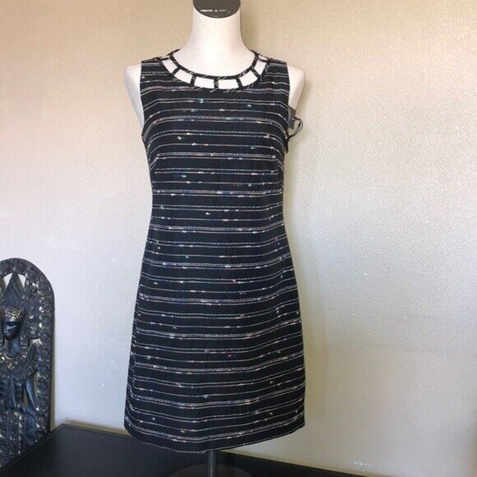 Vince Camuto Preppy Office Business Professional Artsy Multi Color Stripes Dress